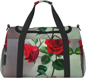Red Rose Picture Travel Tote Bag â€“ Large Reusable Shopping Bag, Vacation Tote, Sports Duffel Bag with Adjustable Crossbody Strap