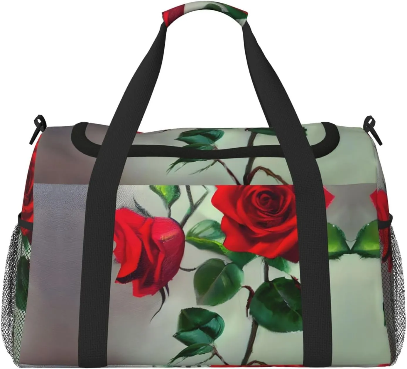Red Rose Picture Travel Tote Bag â€“ Large Reusable Shopping Bag, Vacation Tote, Sports Duffel Bag with Adjustable Crossbody Strap