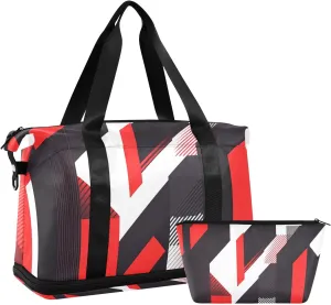 Red Splice Versatile Sports Travel Bag - Lasting Twill Tote, Removable Wheel & Rod Bagging, Multi-pocket Design, Complimentary Makeup Bag