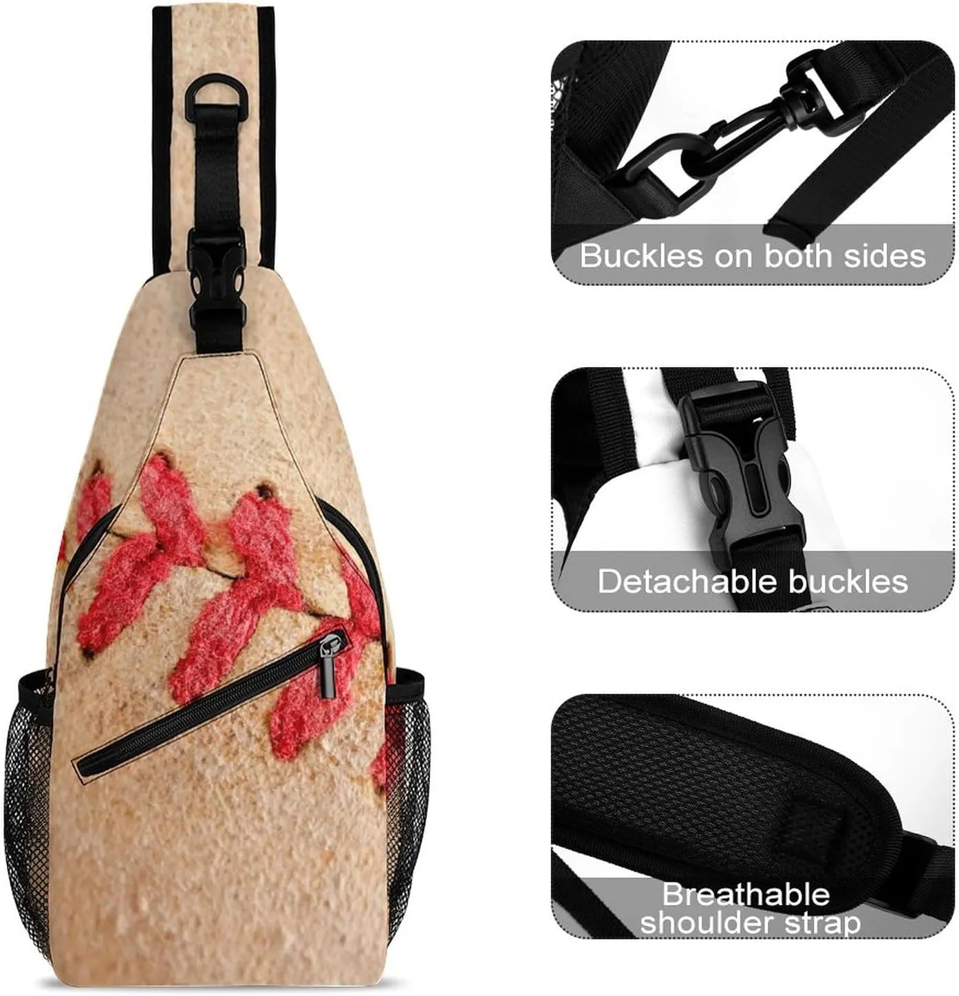 Red Stitching Baseball Sling Bag for Women Men Retro Crossbody Sling Backpack with Anti Theft,Multipurpose Chest Bag for Travel,Hiking,Cycling,Camping