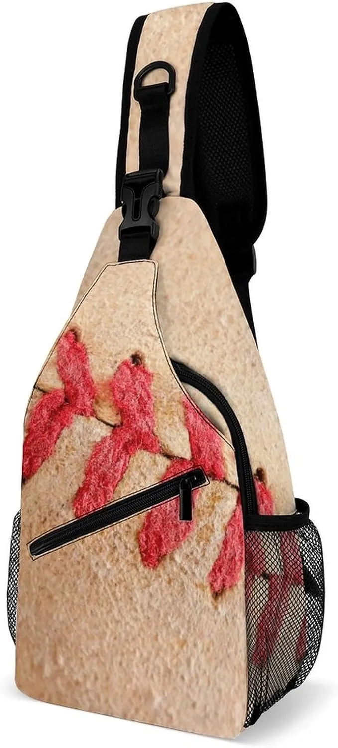 Red Stitching Baseball Sling Bag for Women Men Retro Crossbody Sling Backpack with Anti Theft,Multipurpose Chest Bag for Travel,Hiking,Cycling,Camping