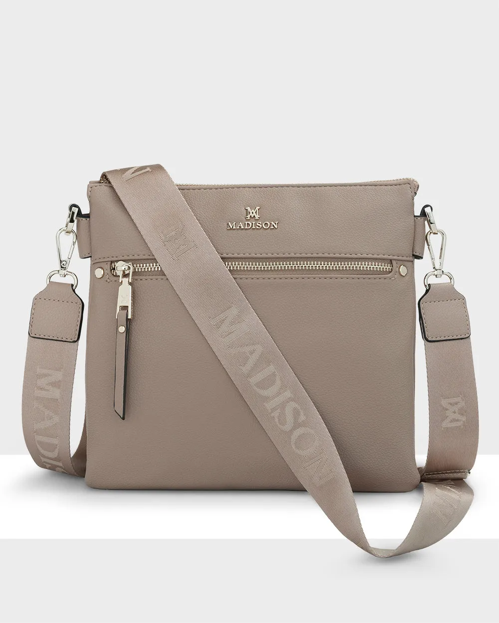 Renee Zip Top 2 Compartment Crossbody Bag   Monogram Bag Strap
