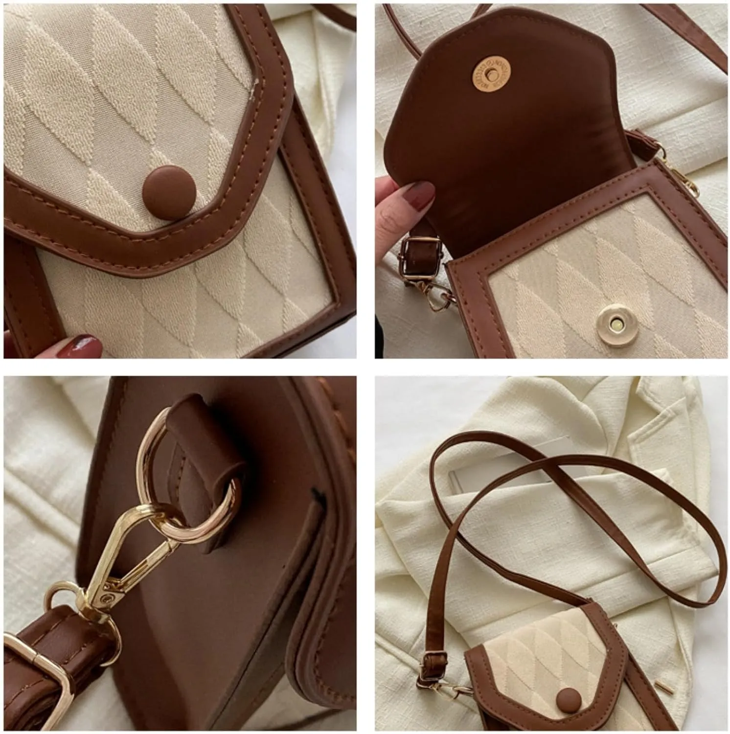 Retro Crossbody Bag, Vintage Shoulder Bag, Small Handbag, Pu Crossbody Bag for Women, Trendy Square Mini Purse (beige)