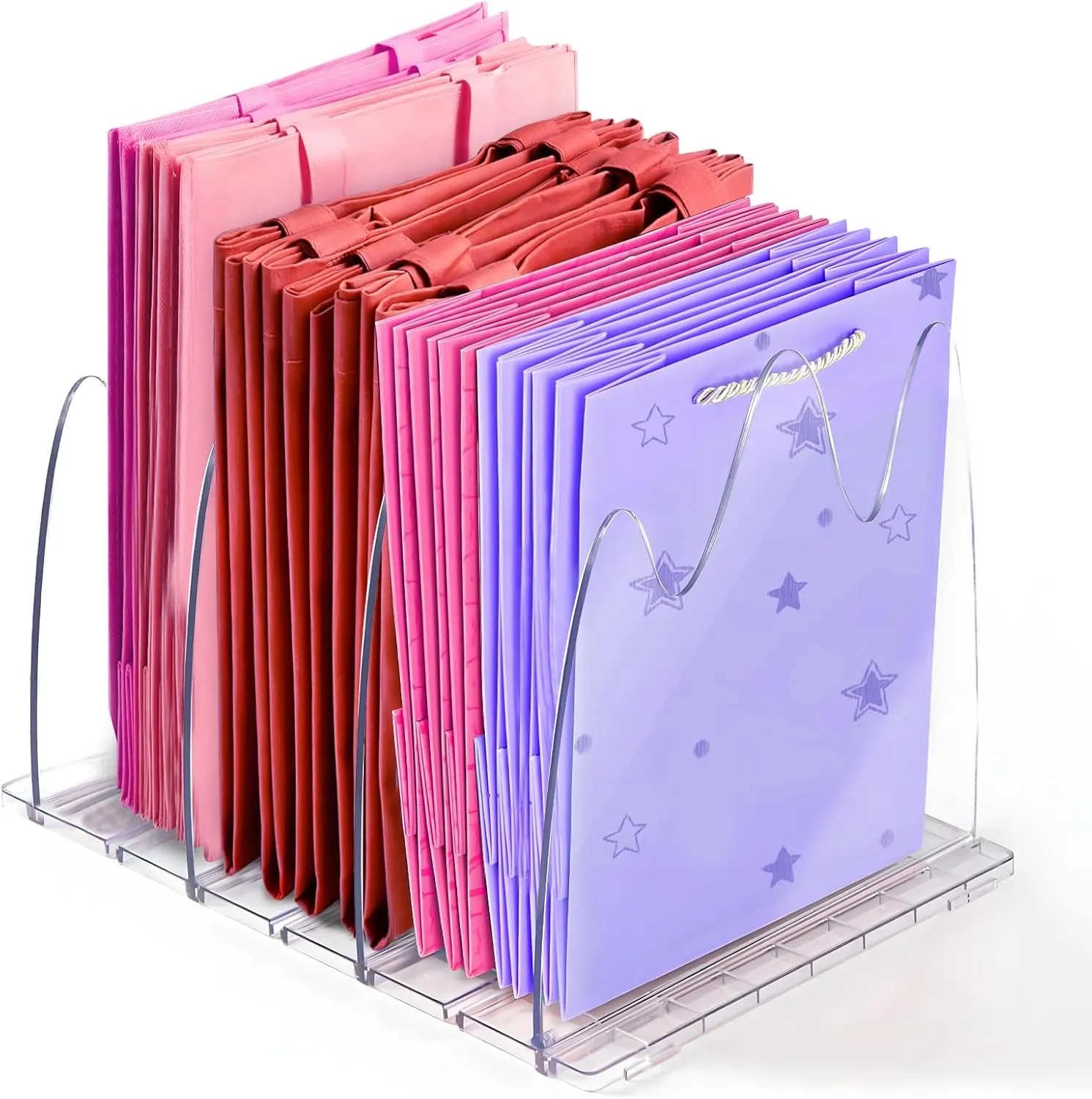 Reusable Shopping Organizer, Adjustable Gift and Lunch Bag Organizer, Acrylic Shelf Divider Storage Holds 40  Paper Gift, Tote, Cloth or Purse