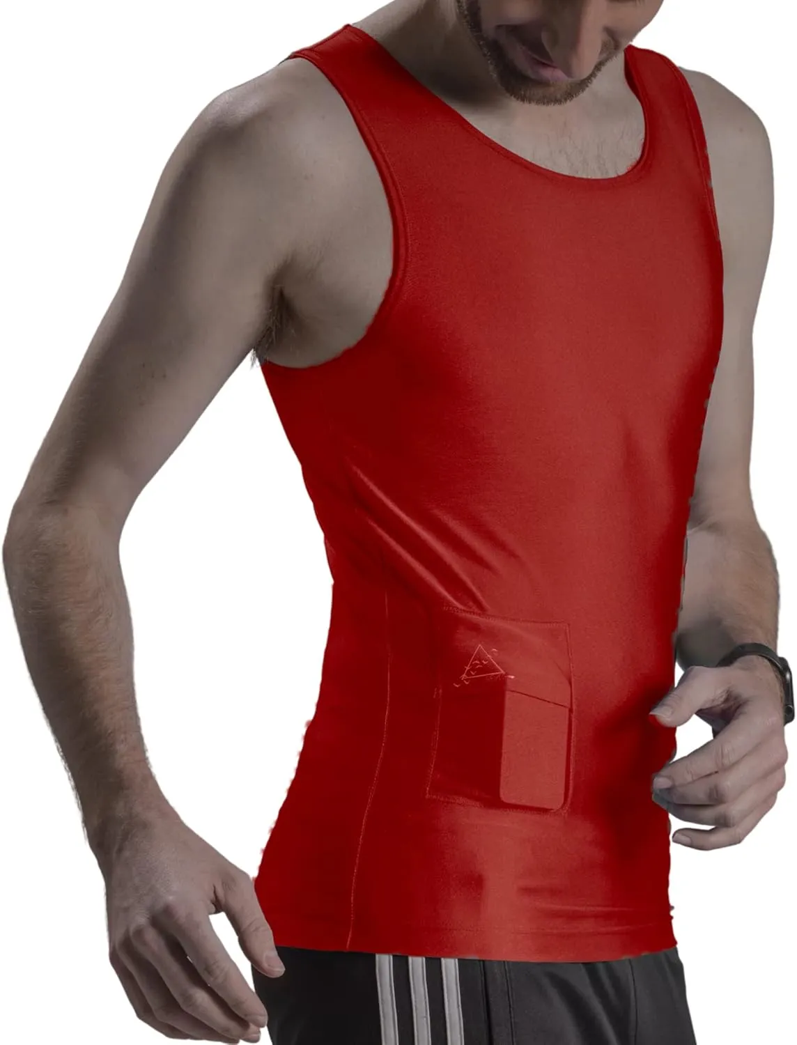 RevelWear Scoop Neck Tank Top for Men with Insulin Pump Holder - Separate Cell Phone Carrying Pocket - Soft Sleeveless Tank Tops for Diabetes Patients, Perfect for Running Walking Cycling & Gym