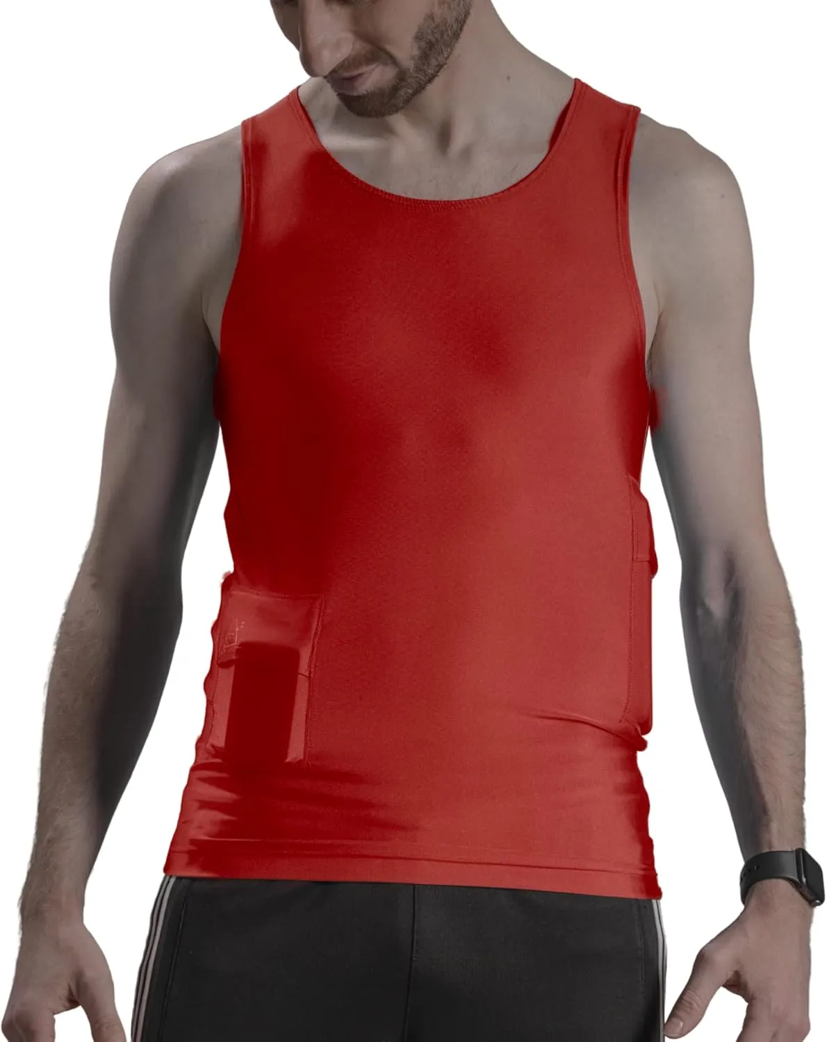 RevelWear Scoop Neck Tank Top for Men with Insulin Pump Holder - Separate Cell Phone Carrying Pocket - Soft Sleeveless Tank Tops for Diabetes Patients, Perfect for Running Walking Cycling & Gym