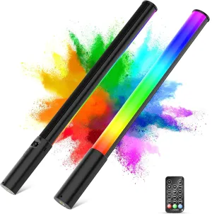 RGB LED Light Wand with Remote Control, Handheld 360°RGB Video Light Wand Stick for Photography, 2500mAh Built-in Rechargable Cube Light, 2500-6500K Dimmable Camera Light w LCD