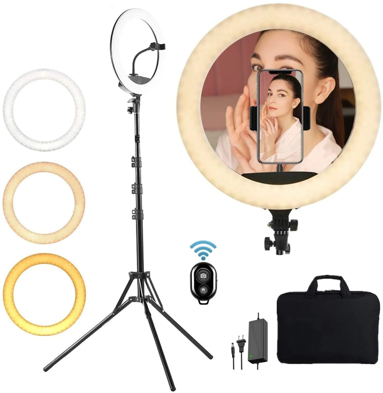 Ring Light 18 Inch 65W LED Ringlight Kit with Tripod Stand with Phone Holder Adjustable Color Temperature Circle MUA Lighting for iPhone Camera for for Vlog, Makeup, YouTube, Video Shooting, Selfie