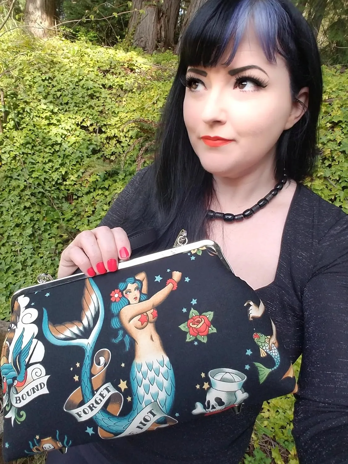 Rockabilly Mermaid Tattoo Kisslock Purse Shoulder Bag Crossbody Bag (Adjustable Crossbody)