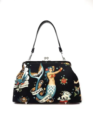 Rockabilly Mermaid Tattoo Kisslock Purse Shoulder Bag Crossbody Bag (Adjustable Crossbody)