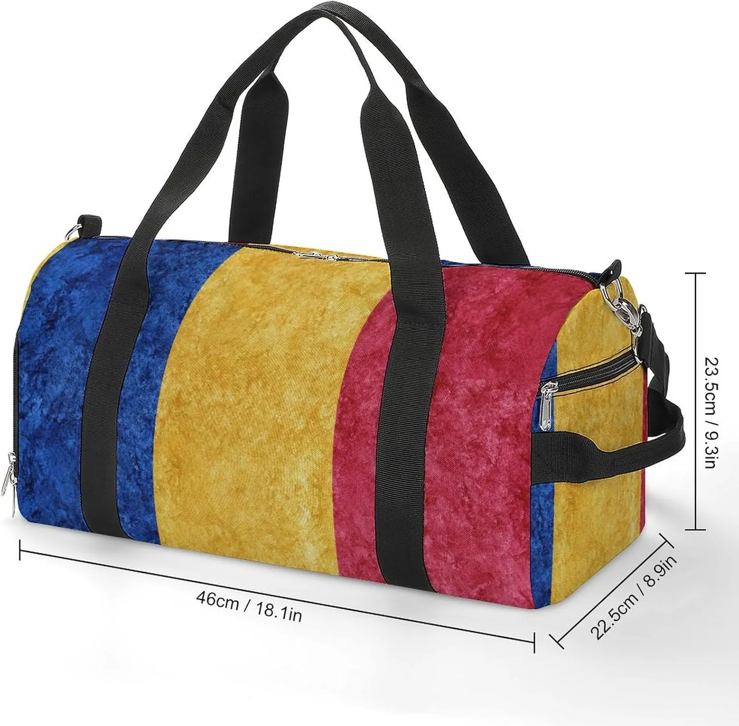Romanian Flag Textured Sports Duffel with Shoe Compartment and Wet Pocket for Travel Gym