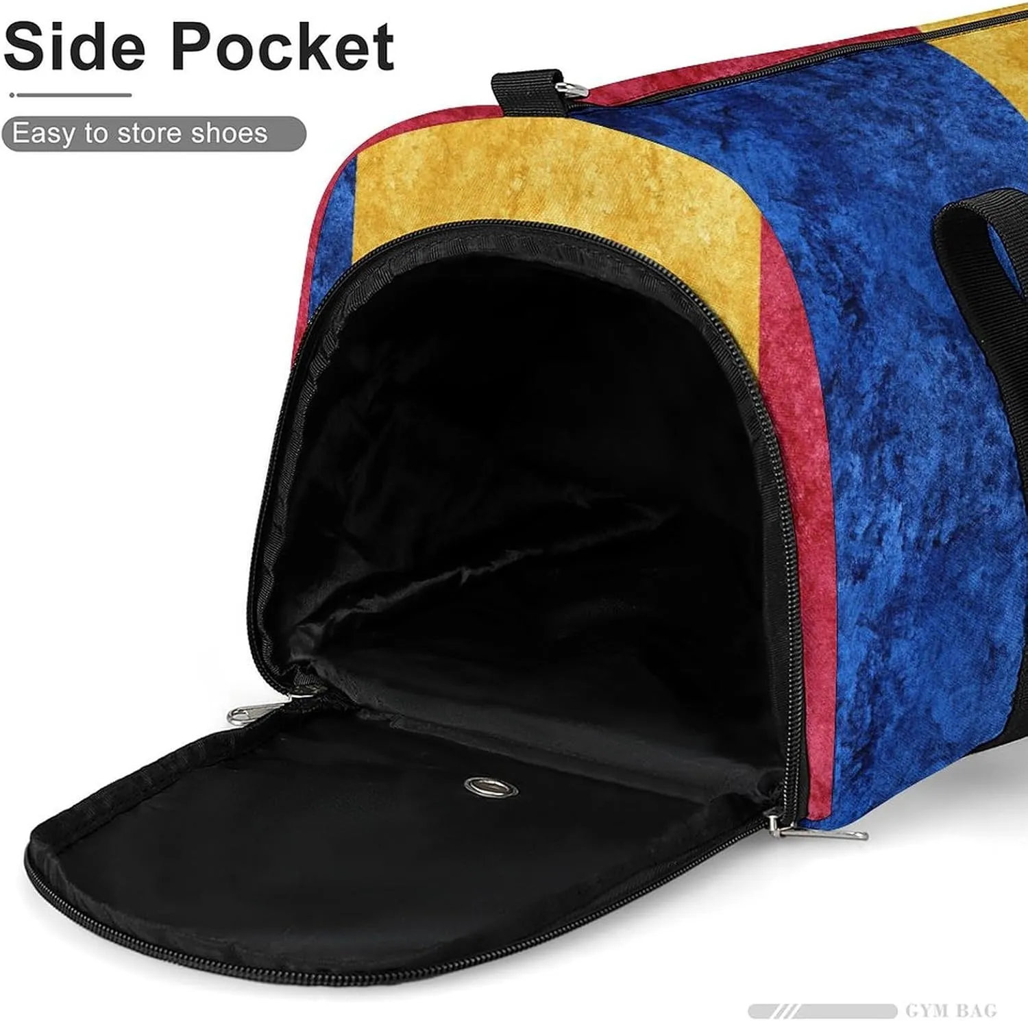 Romanian Flag Textured Sports Duffel with Shoe Compartment and Wet Pocket for Travel Gym