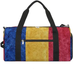 Romanian Flag Textured Sports Duffel with Shoe Compartment and Wet Pocket for Travel Gym