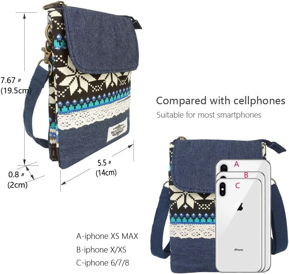 Roomy Cell Phone Purse Wallet Canvas Small Crossbody Purse Bags with Shoulder Strap For Women teen girlsl