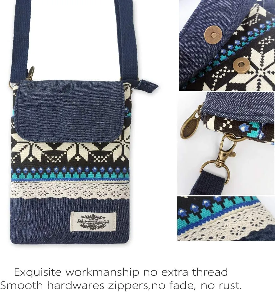 Roomy Cell Phone Purse Wallet Canvas Small Crossbody Purse Bags with Shoulder Strap For Women teen girlsl