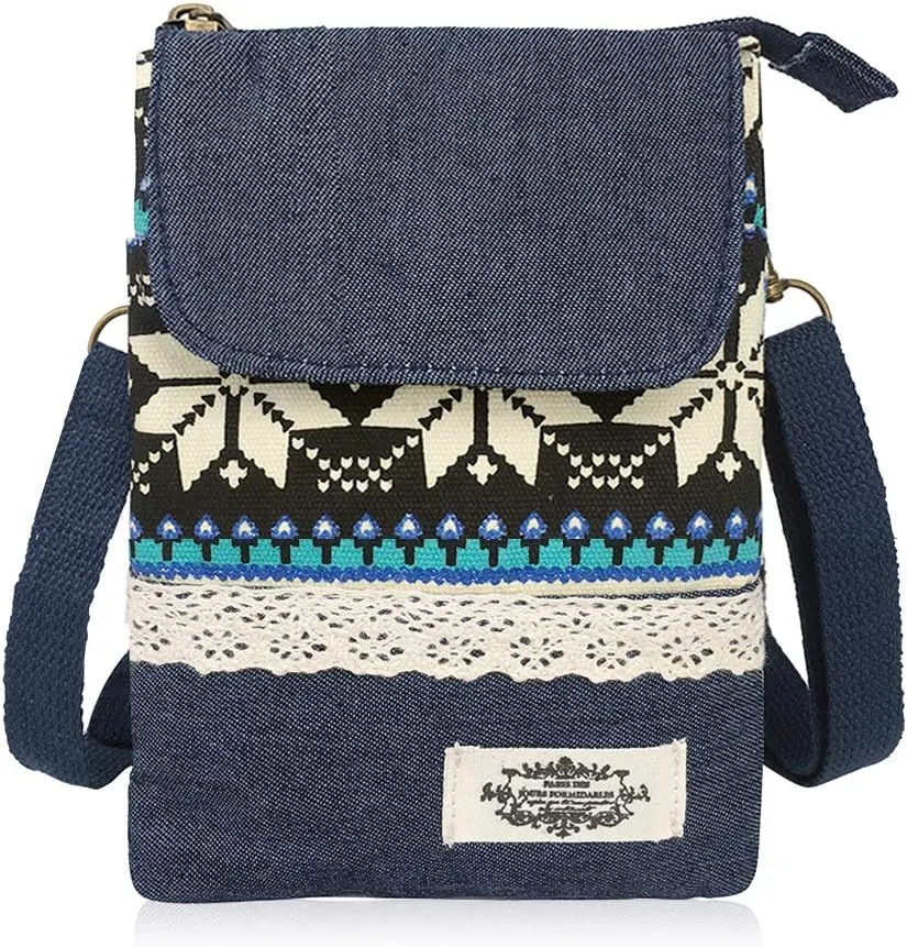 Roomy Cell Phone Purse Wallet Canvas Small Crossbody Purse Bags with Shoulder Strap For Women teen girlsl
