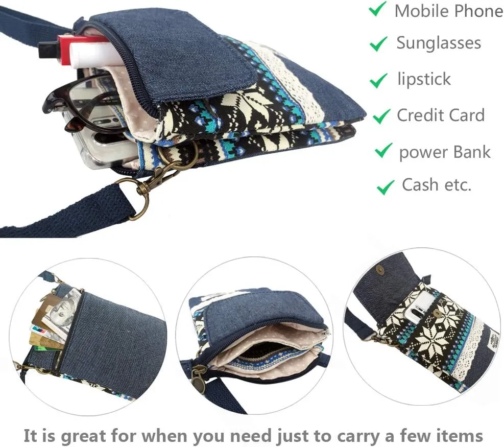 Roomy Cell Phone Purse Wallet Canvas Small Crossbody Purse Bags with Shoulder Strap For Women teen girlsl
