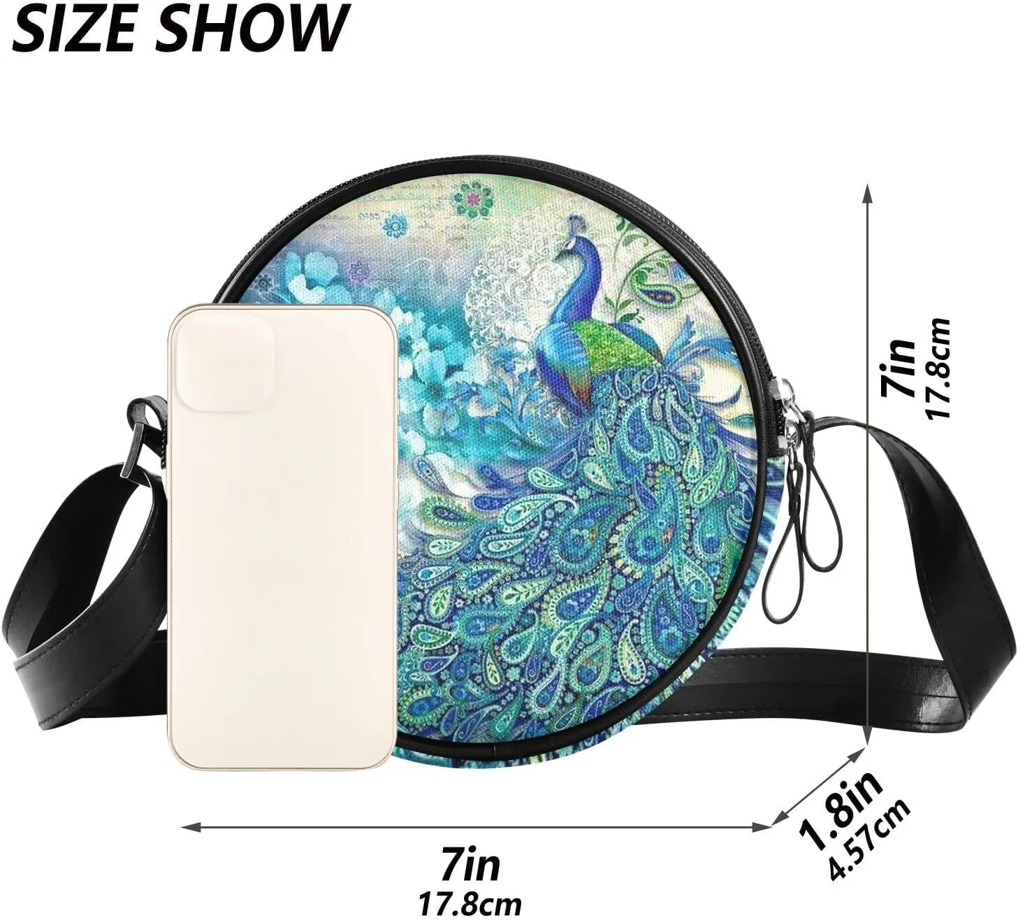 Round Crossbody Bag Small Circle Purse Zip Handbag for Women
