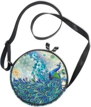 Round Crossbody Bag Small Circle Purse Zip Handbag for Women