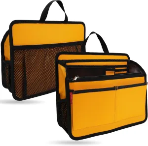 Rugged Organizer Insert for Briefcase Tote Shoulder Messenger Bag - 19 Pockets,Durable Padded Nylon,Handle (Small,Yellow)