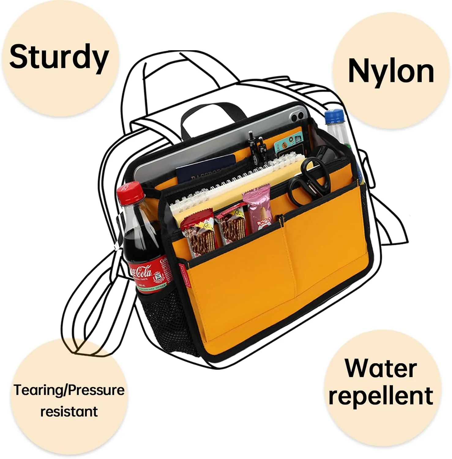 Rugged Organizer Insert for Briefcase Tote Shoulder Messenger Bag - 19 Pockets,Durable Padded Nylon,Handle (Small,Yellow)