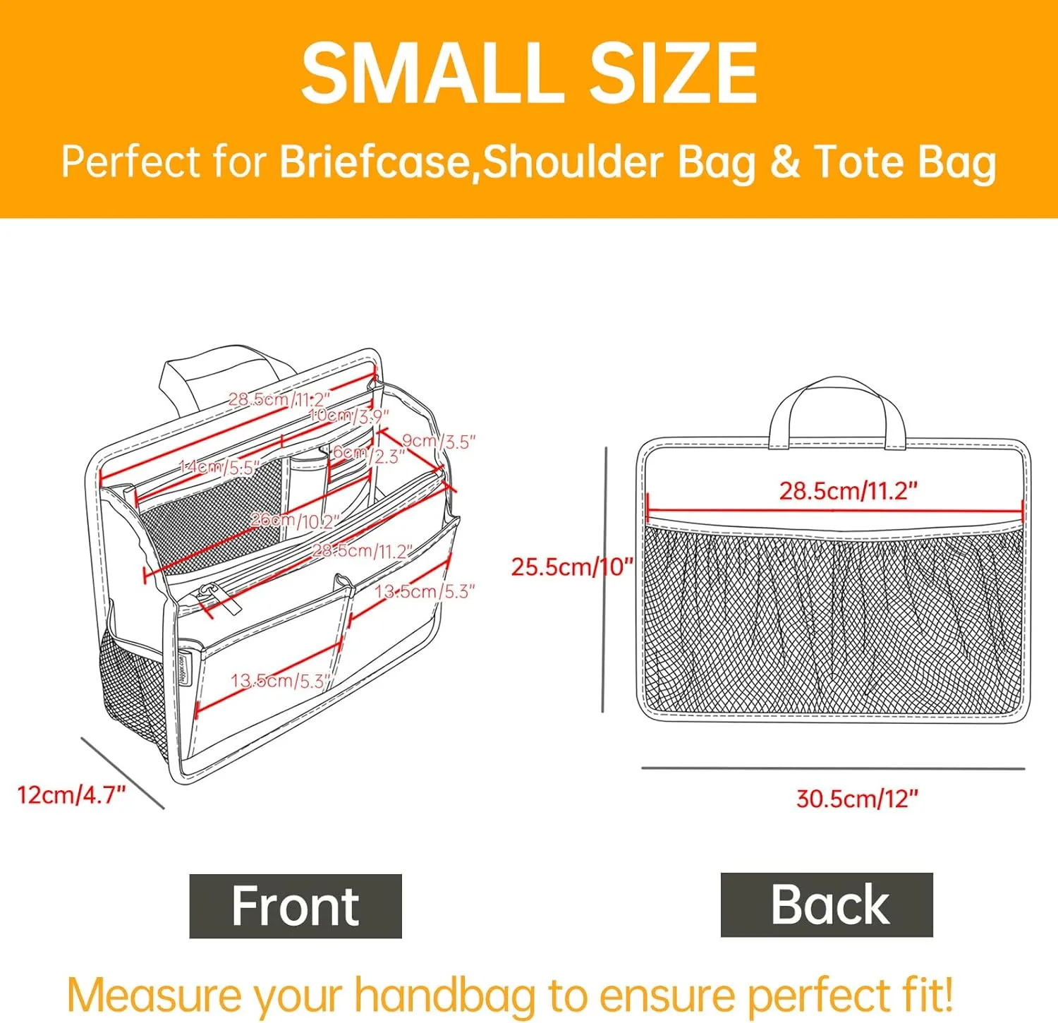 Rugged Organizer Insert for Briefcase Tote Shoulder Messenger Bag - 19 Pockets,Durable Padded Nylon,Handle (Small,Yellow)
