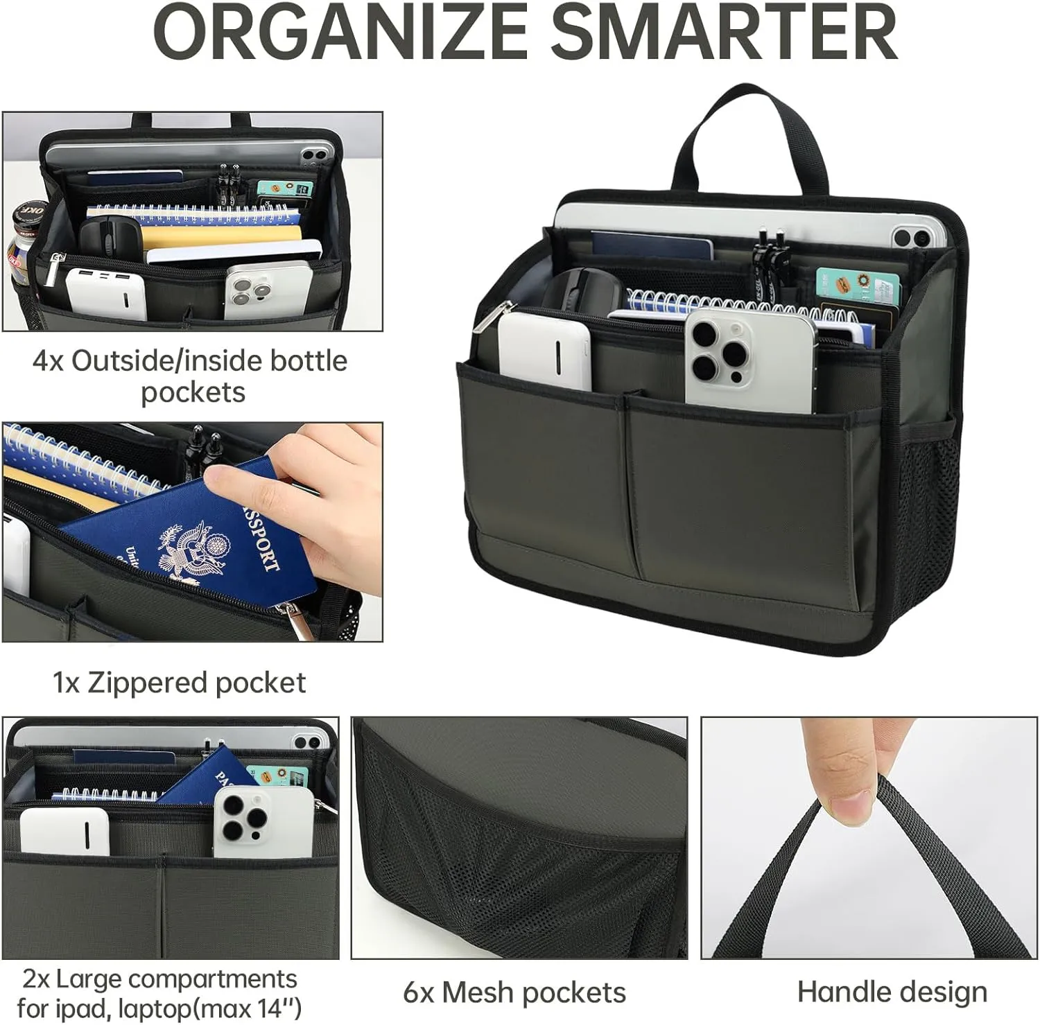 Rugged Organizer Insert for Briefcase Tote Shoulder Messenger Bag - 19 Pockets,Durable Padded Nylon,Handle (Small,Yellow)
