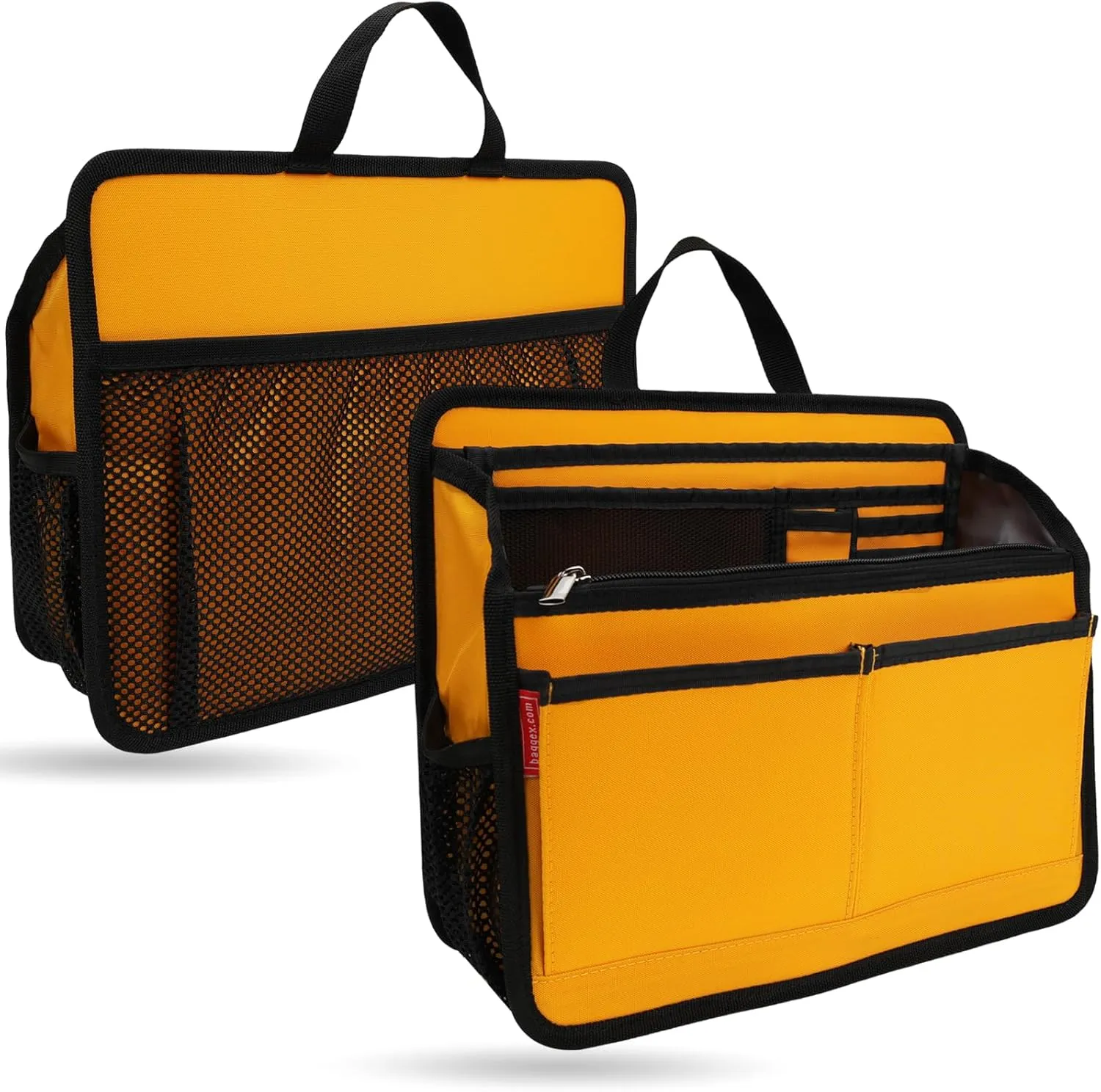 Rugged Organizer Insert for Briefcase Tote Shoulder Messenger Bag - 19 Pockets,Durable Padded Nylon,Handle (Small,Yellow)
