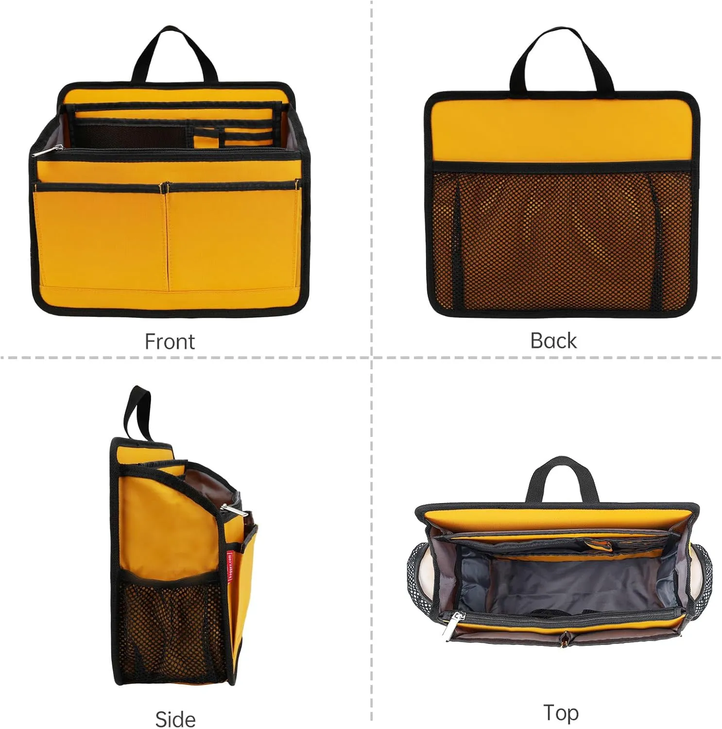 Rugged Organizer Insert for Briefcase Tote Shoulder Messenger Bag - 19 Pockets,Durable Padded Nylon,Handle (Small,Yellow)