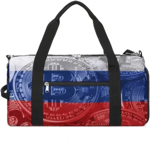 Russia Flag Bitcoin Travel Duffel Bag with Shoe Compartment for Yoga and Sports