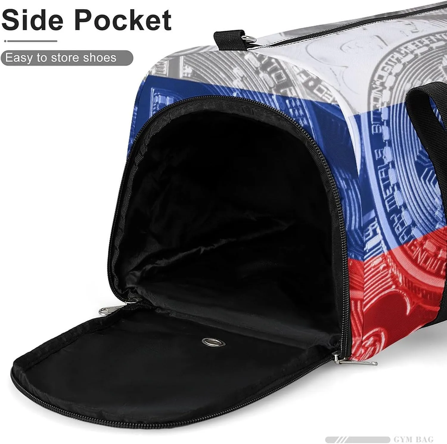Russia Flag Bitcoin Travel Duffel Bag with Shoe Compartment for Yoga and Sports