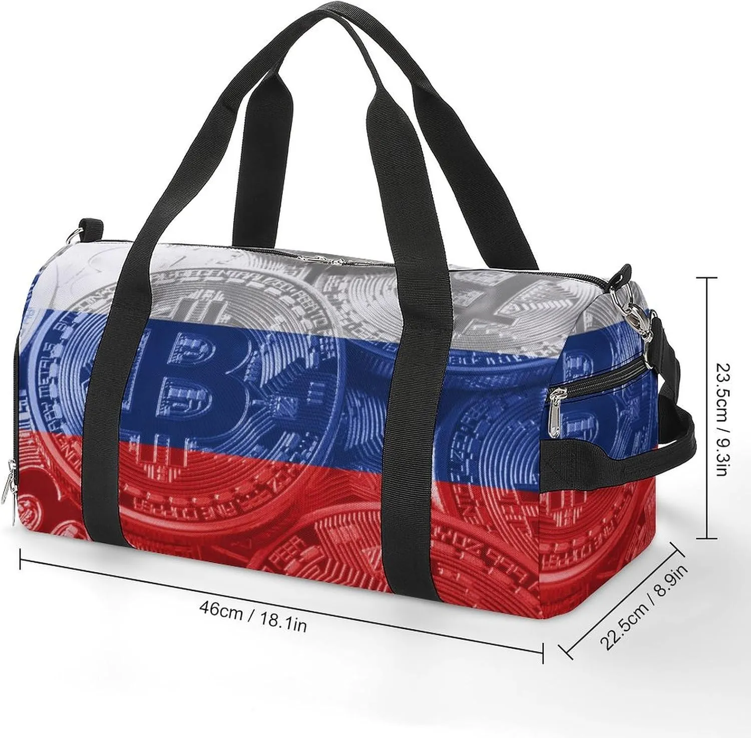Russia Flag Bitcoin Travel Duffel Bag with Shoe Compartment for Yoga and Sports