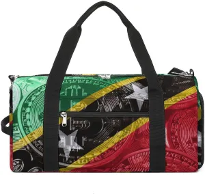 Saint Kitts Flag Bitcoin Travel Duffel Bag with Shoe Compartment for Yoga and Sports