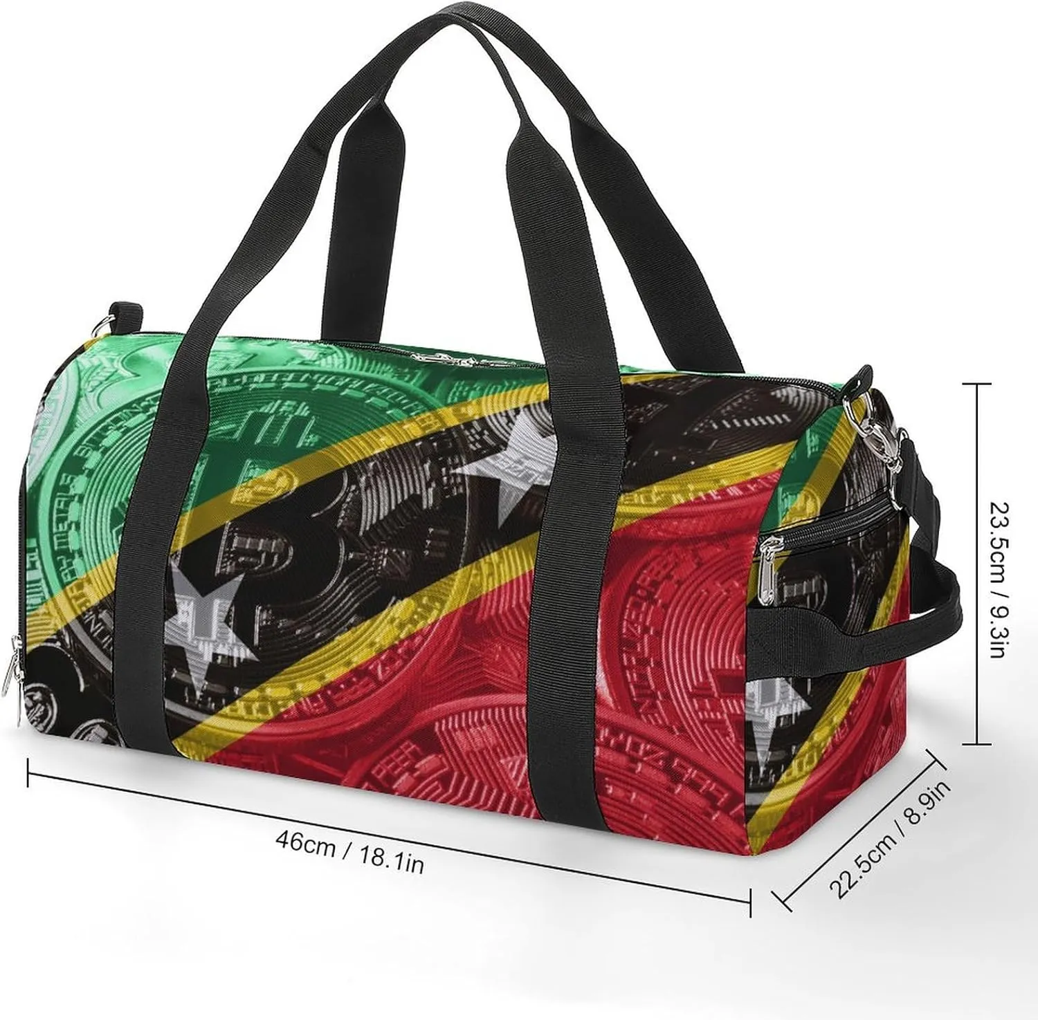 Saint Kitts Flag Bitcoin Travel Duffel Bag with Shoe Compartment for Yoga and Sports