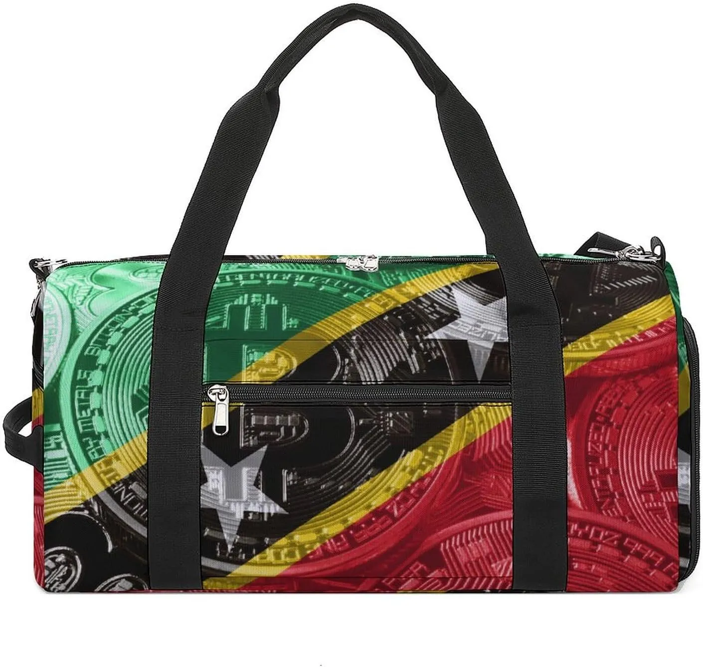 Saint Kitts Flag Bitcoin Travel Duffel Bag with Shoe Compartment for Yoga and Sports