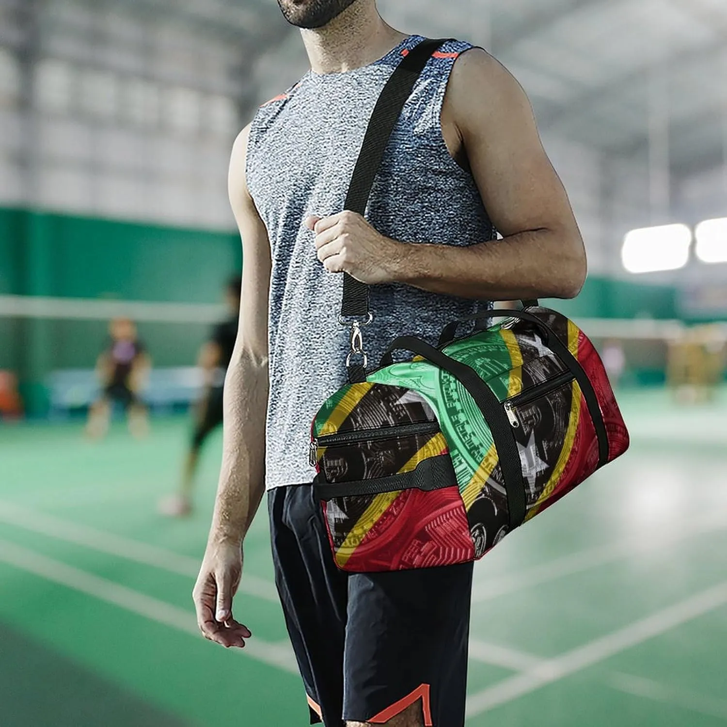 Saint Kitts Flag Bitcoin Travel Duffel Bag with Shoe Compartment for Yoga and Sports