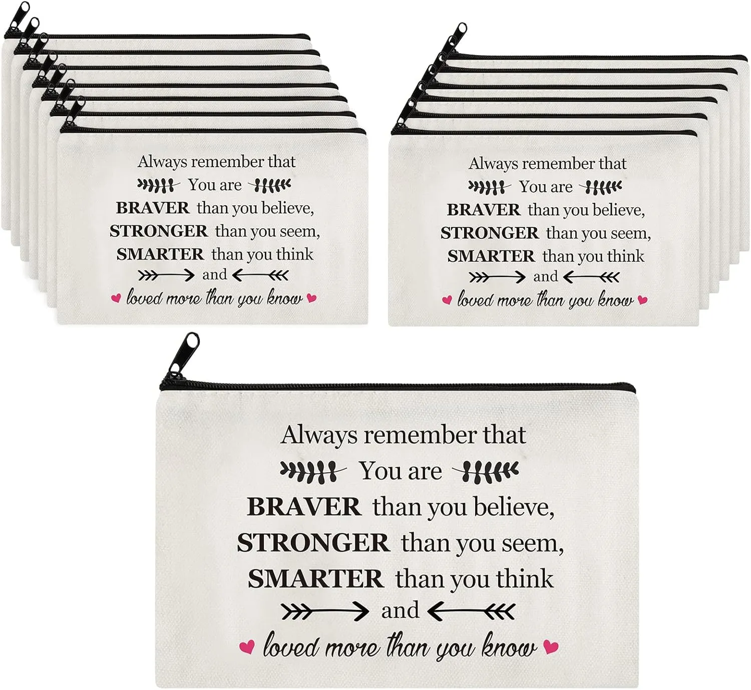 Saintrygo 14 Pieces Inspirational Gifts for Women Positive Makeup Bags Christmas Thanksgiving Always Remember You Are Braver Than You Think Encouragement Birthday Friendship Gift for Friend Mom Sister