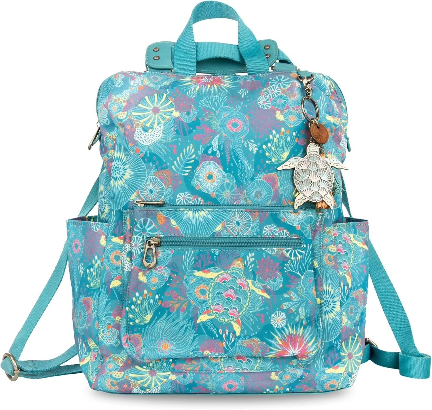 Sakroots Women's Loyola Convertible Backpack, Deep Teal Seascape, 10.75IN x 4.75IN x 15IN