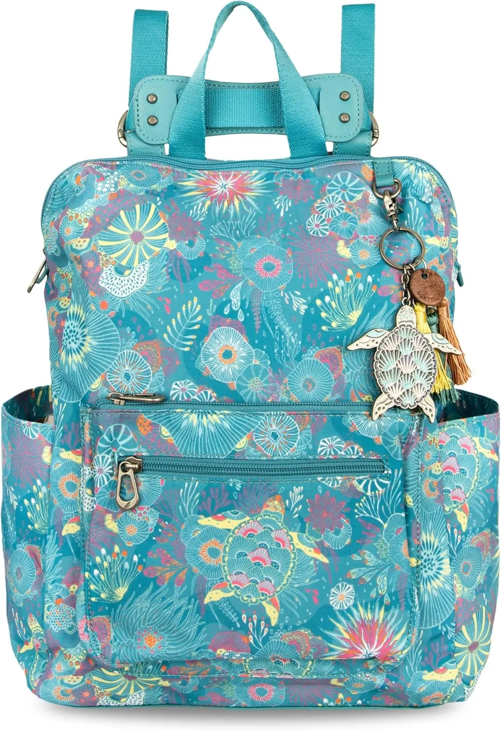 Sakroots Women's Loyola Convertible Backpack, Deep Teal Seascape, 10.75IN x 4.75IN x 15IN