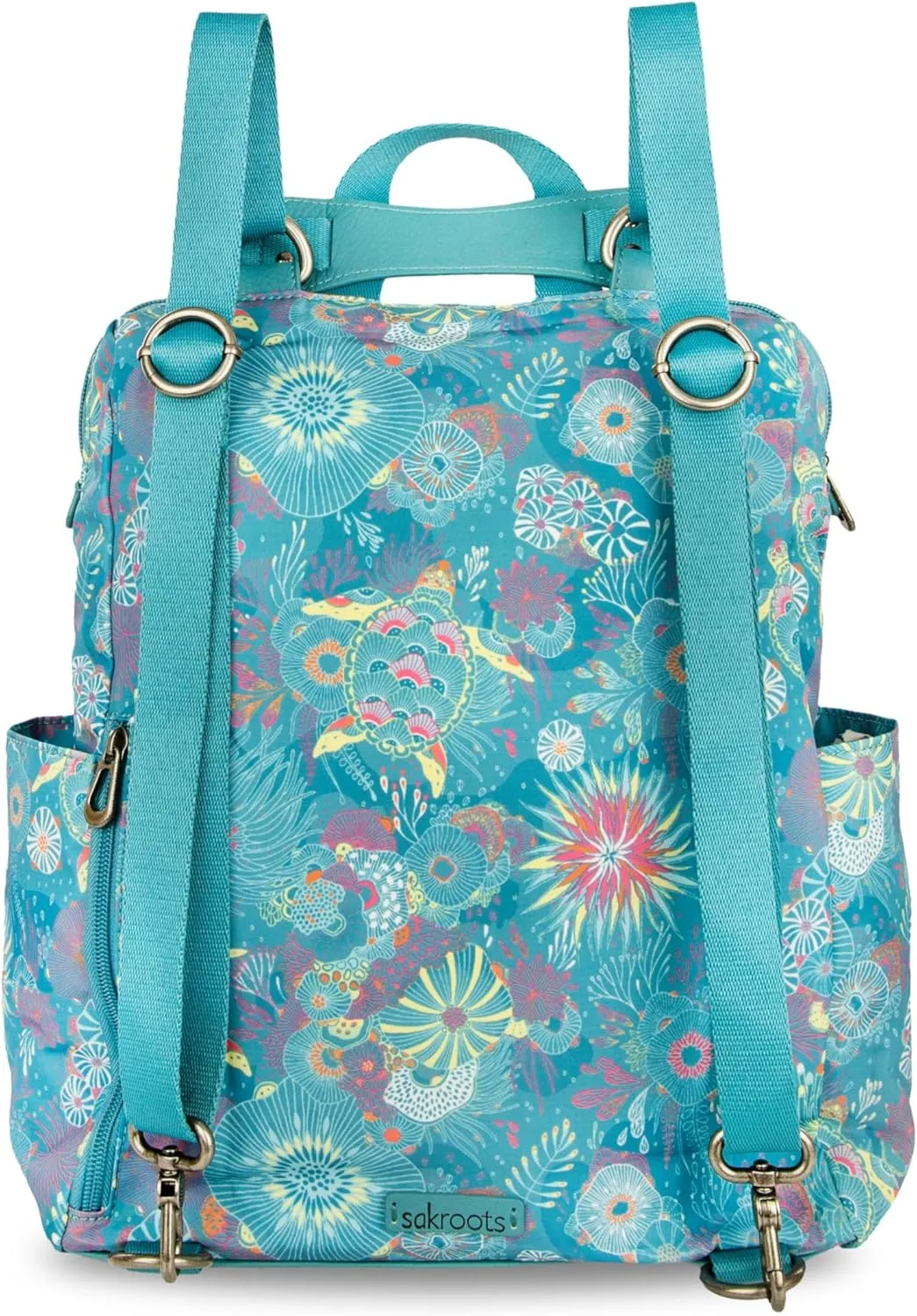 Sakroots Women's Loyola Convertible Backpack, Deep Teal Seascape, 10.75IN x 4.75IN x 15IN