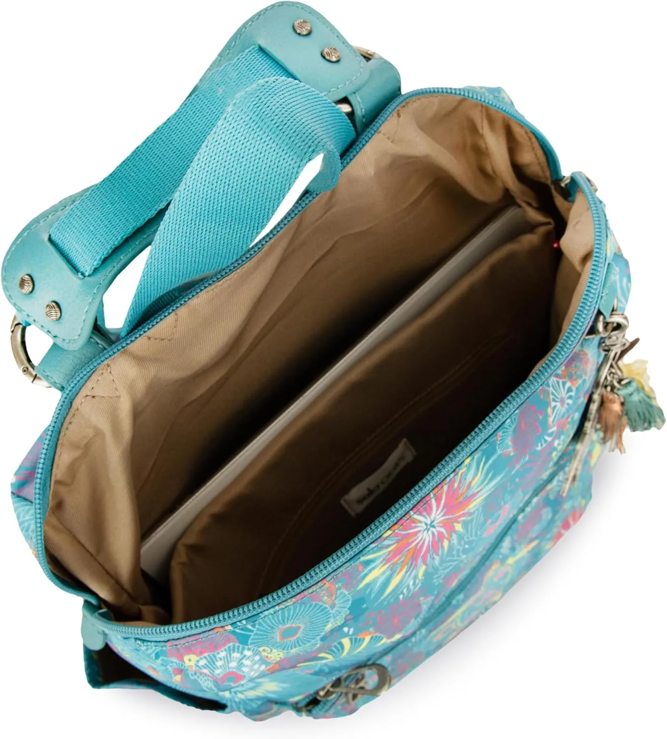 Sakroots Women's Loyola Convertible Backpack, Deep Teal Seascape, 10.75IN x 4.75IN x 15IN