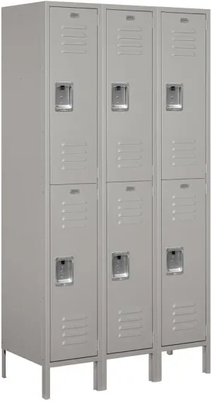Salsbury Industries Assembled 2-Tier Extra Wide Standard Metal Locker with Three Wide Storage Units, 6-Feet High by 18-Inch Deep, Gray
