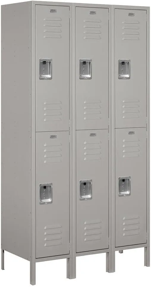 Salsbury Industries Assembled 2-Tier Extra Wide Standard Metal Locker with Three Wide Storage Units, 6-Feet High by 18-Inch Deep, Gray