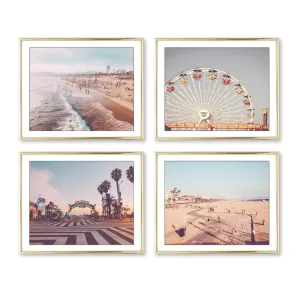 Santa Monica & Venice Beach Photography Photographic Prints, Set of 4, Unframed, Ferris Wheel, Pacific, Beach Walk, Boardwalk Art Decor Poster Sign, 8x10 Inches