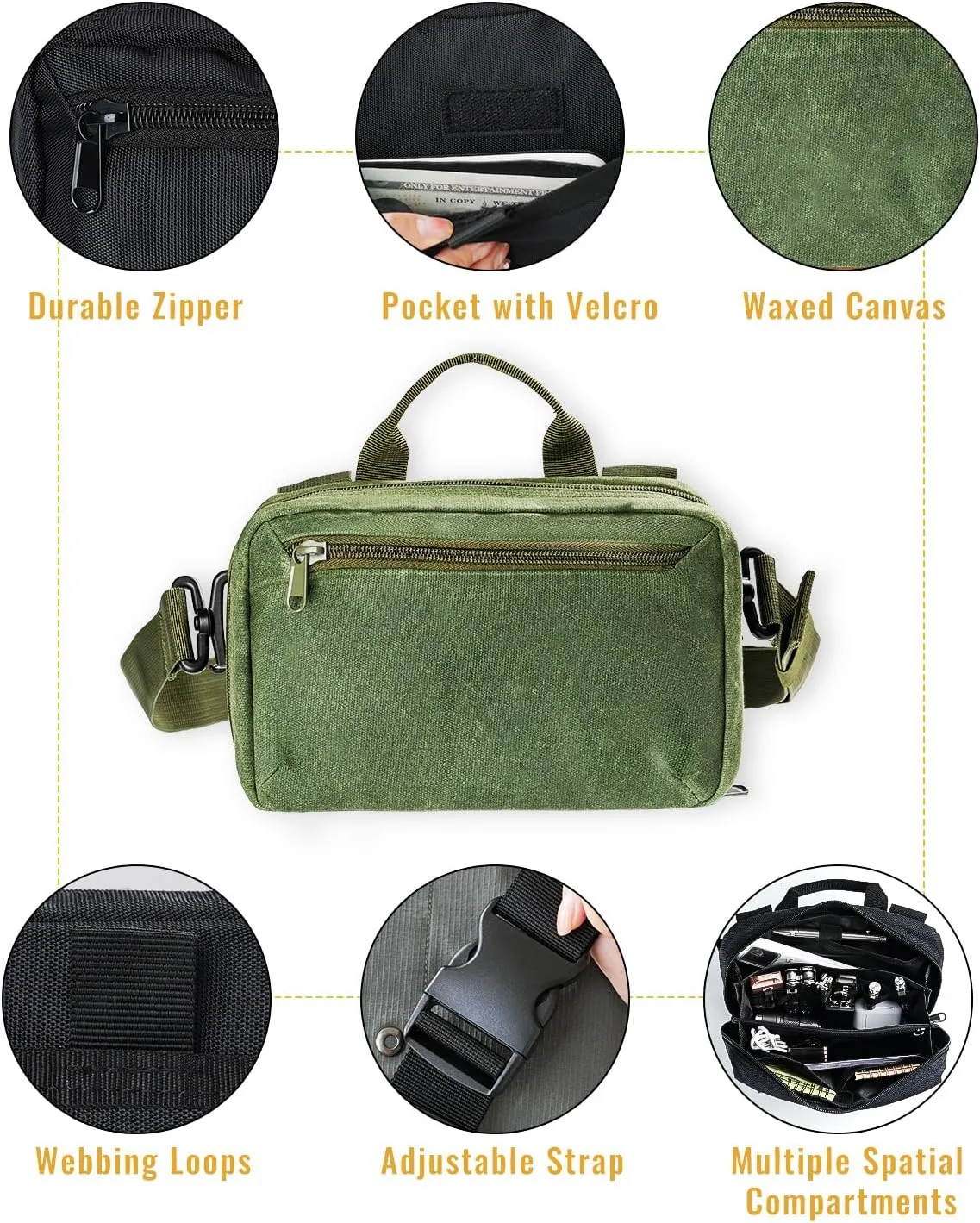 sayram SS1 EDC Sling Bag, Waxed Canvas EDC Sling Backpack, Men's Crossbody Pack Travel Hiking EDC Shoulder Backpack (Waxed canvas-Green)