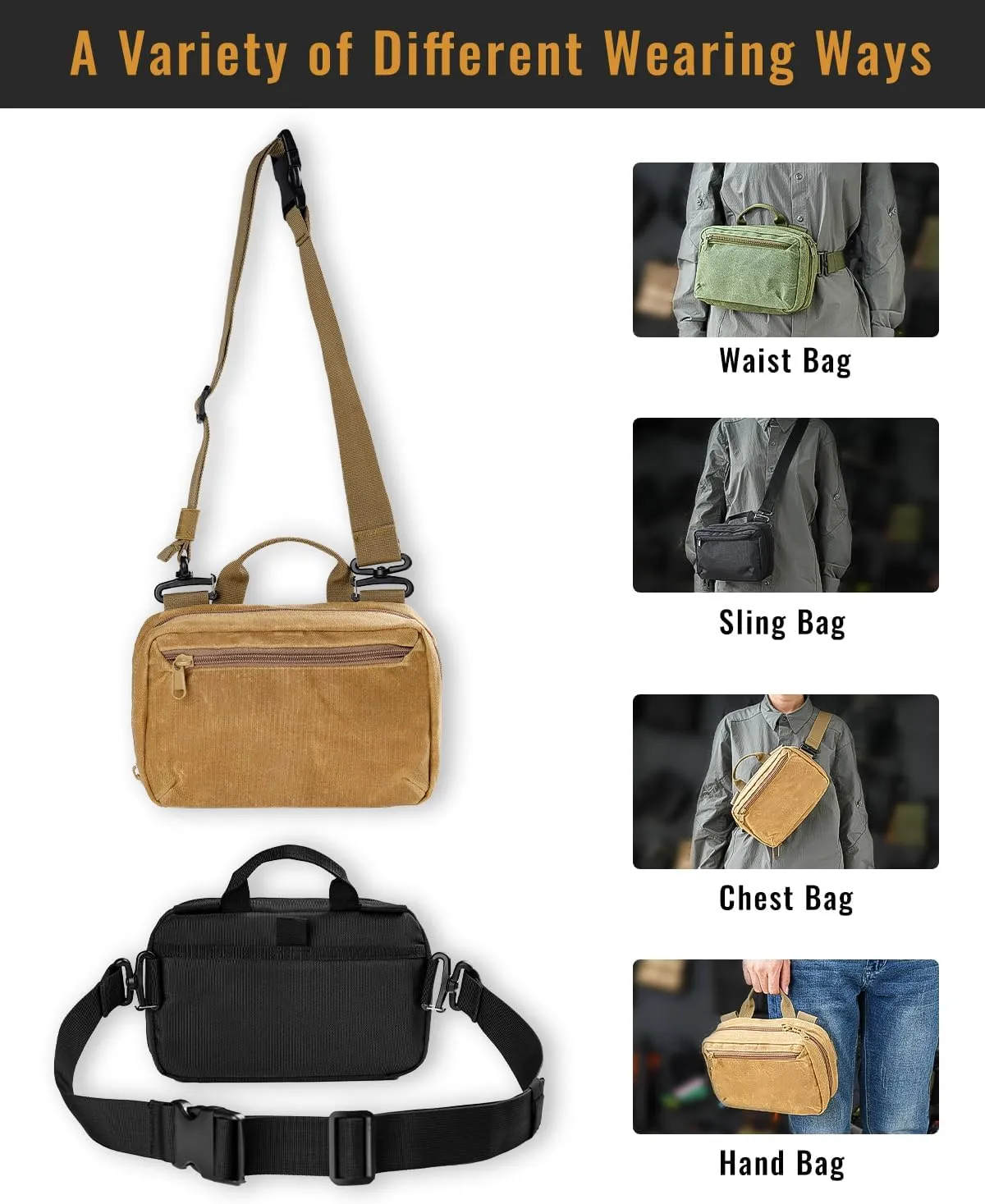 sayram SS1 EDC Sling Bag, Waxed Canvas EDC Sling Backpack, Men's Crossbody Pack Travel Hiking EDC Shoulder Backpack (Waxed canvas-Green)