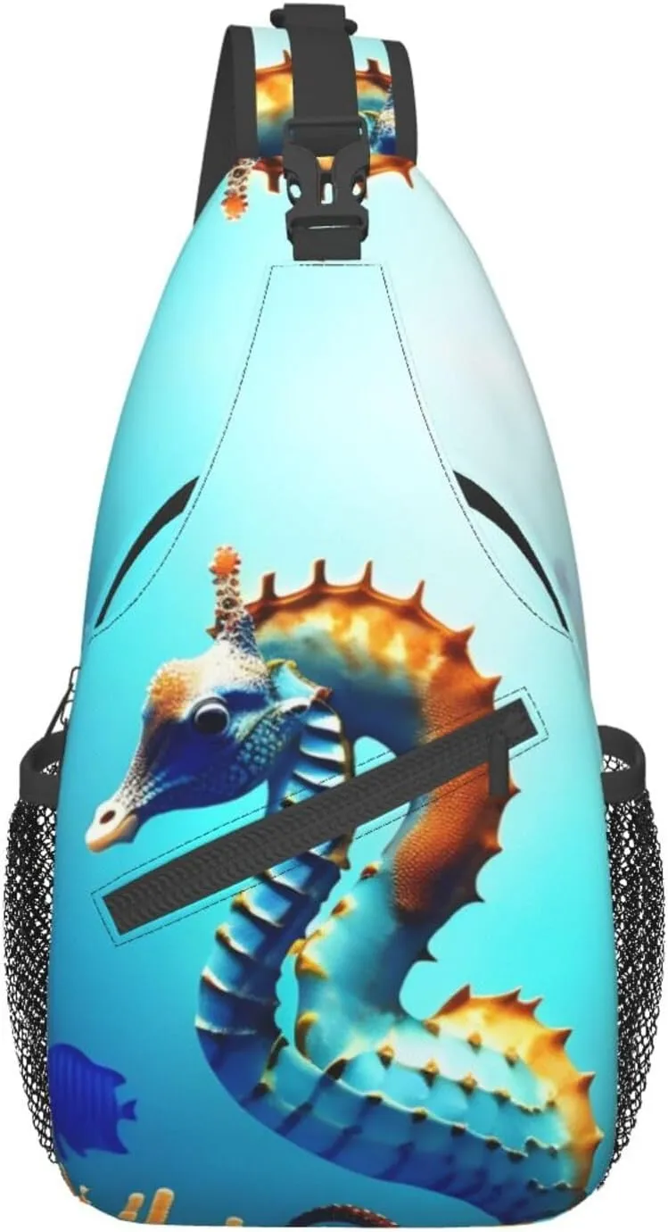 Seabed Coral Seahorse Crossbody Bag, *Men'S And Women'S Chest Crossbody Bag, Zipper Closure, Strap Length Adjustable