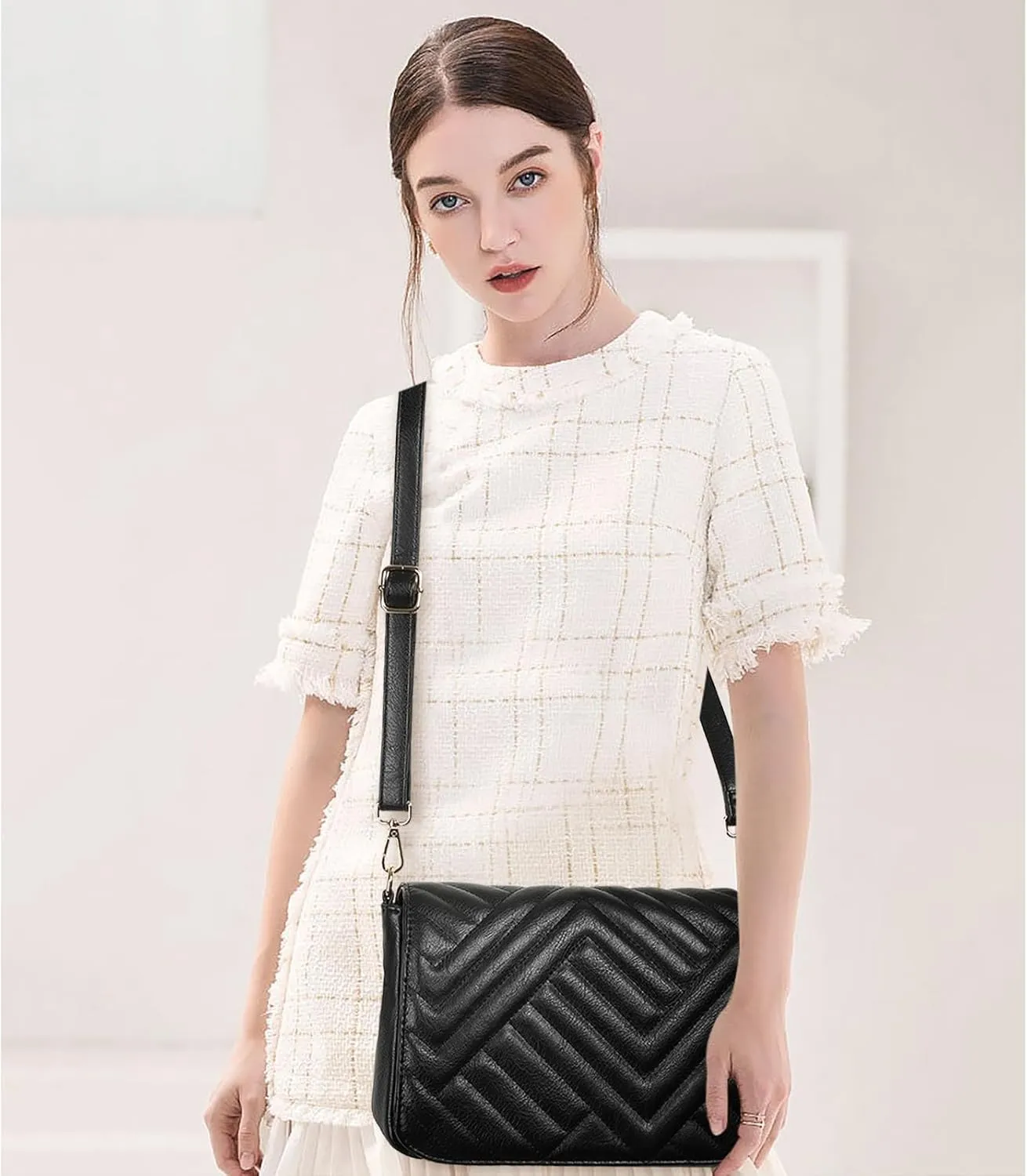 SENDEFN Quilted Leather Crossbody Bags for Women Ladies Shoulder Purse Satchel HandBag with Chain Trendy Strap