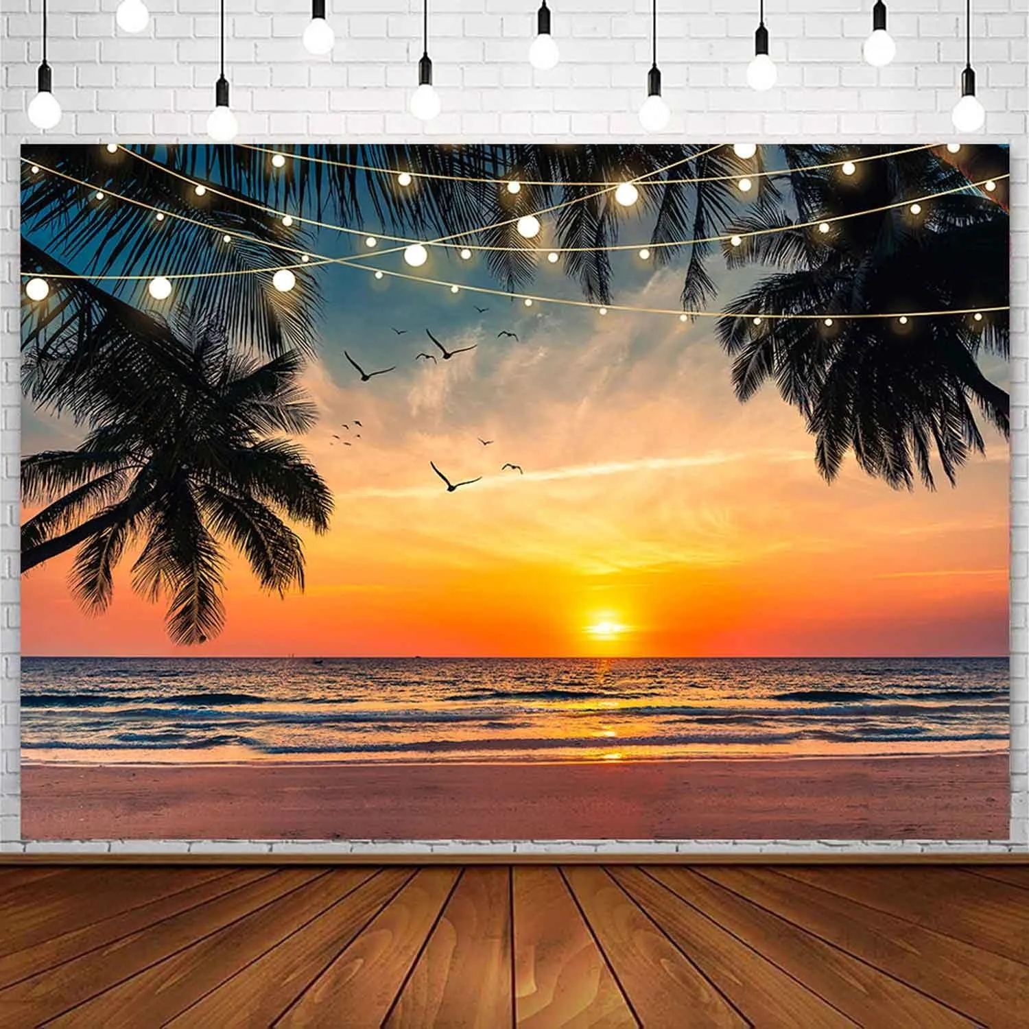 Sensfun Sea Beach Sunset Backdrop Hawaii Tropical Palm Trees Luau Party Photography Background Summer Seaside Vacation Wedding Birthday Baby Shower Party Decorations Banner Photo Booth Props 10x7ft
