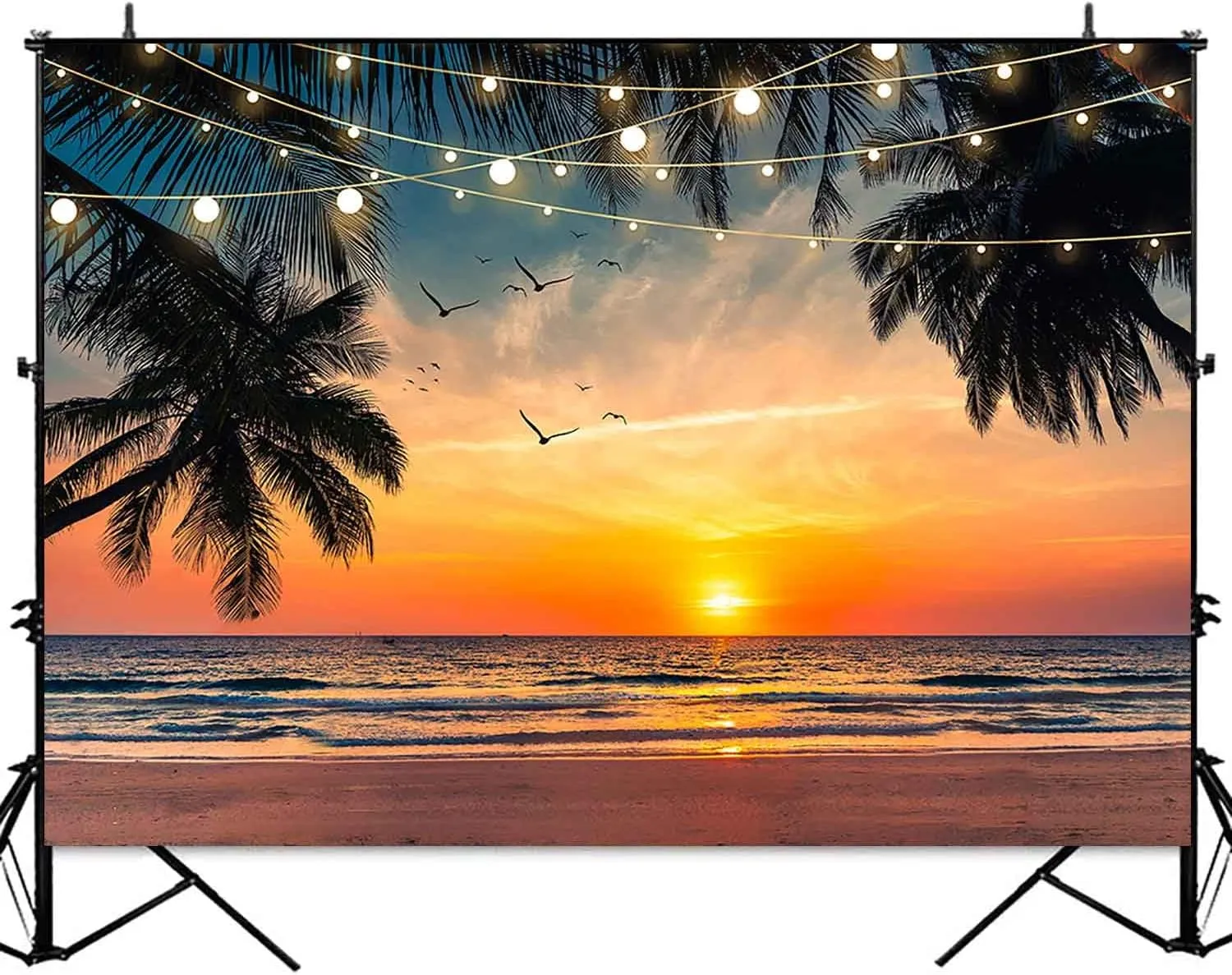 Sensfun Sea Beach Sunset Backdrop Hawaii Tropical Palm Trees Luau Party Photography Background Summer Seaside Vacation Wedding Birthday Baby Shower Party Decorations Banner Photo Booth Props 10x7ft